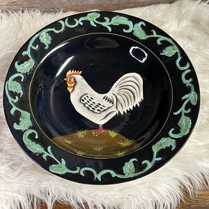 Midnight Rooster Large Serving Bowl Decor, 13” Diameter, Black